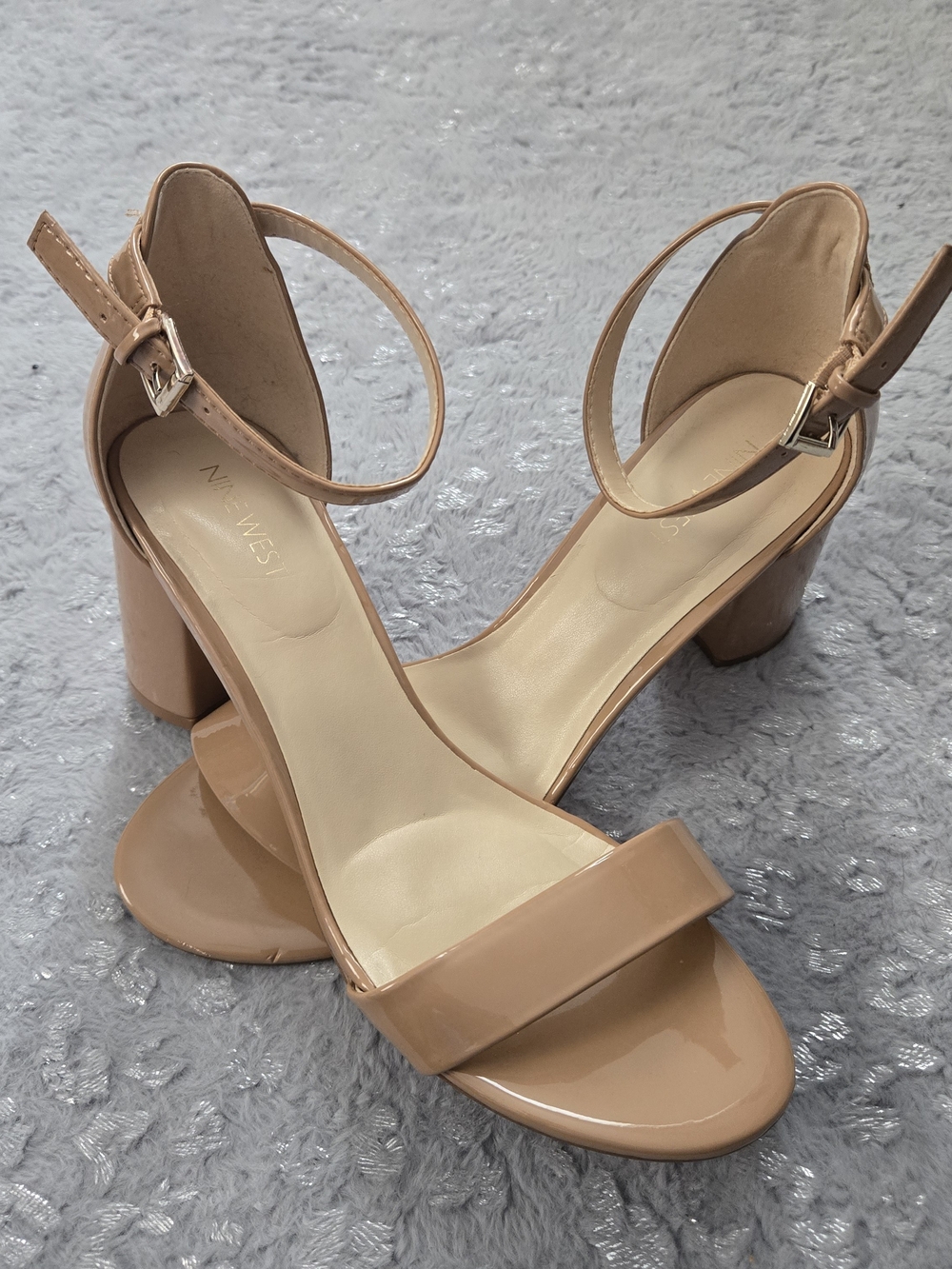Nine West Nude Patent Block Heel Sandals